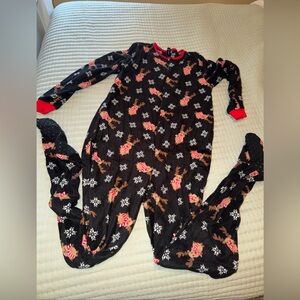 rene rofe Fleece deer snowflake Zip Up Adult One Piece Footie Pajamas adult M